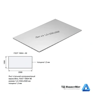 Лист холоднокатаный 1,2×1250×2500 08пс ГОСТ 19904-90