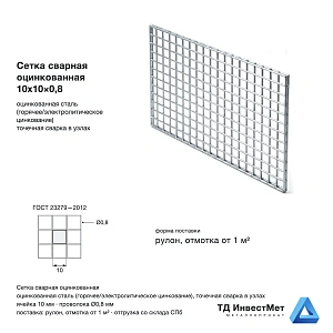 Сетка сварная оцинкованная 10х10×0,8