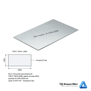 Лист оцинкованный 3×1250×2500 ГОСТ 14918