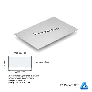Лист нержавеющий х/к 0.8х1250х2500  DECO8+PE