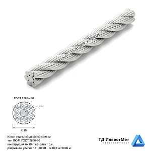 Канат стальной 6×19 Ø18 мм ГОСТ 2688-80